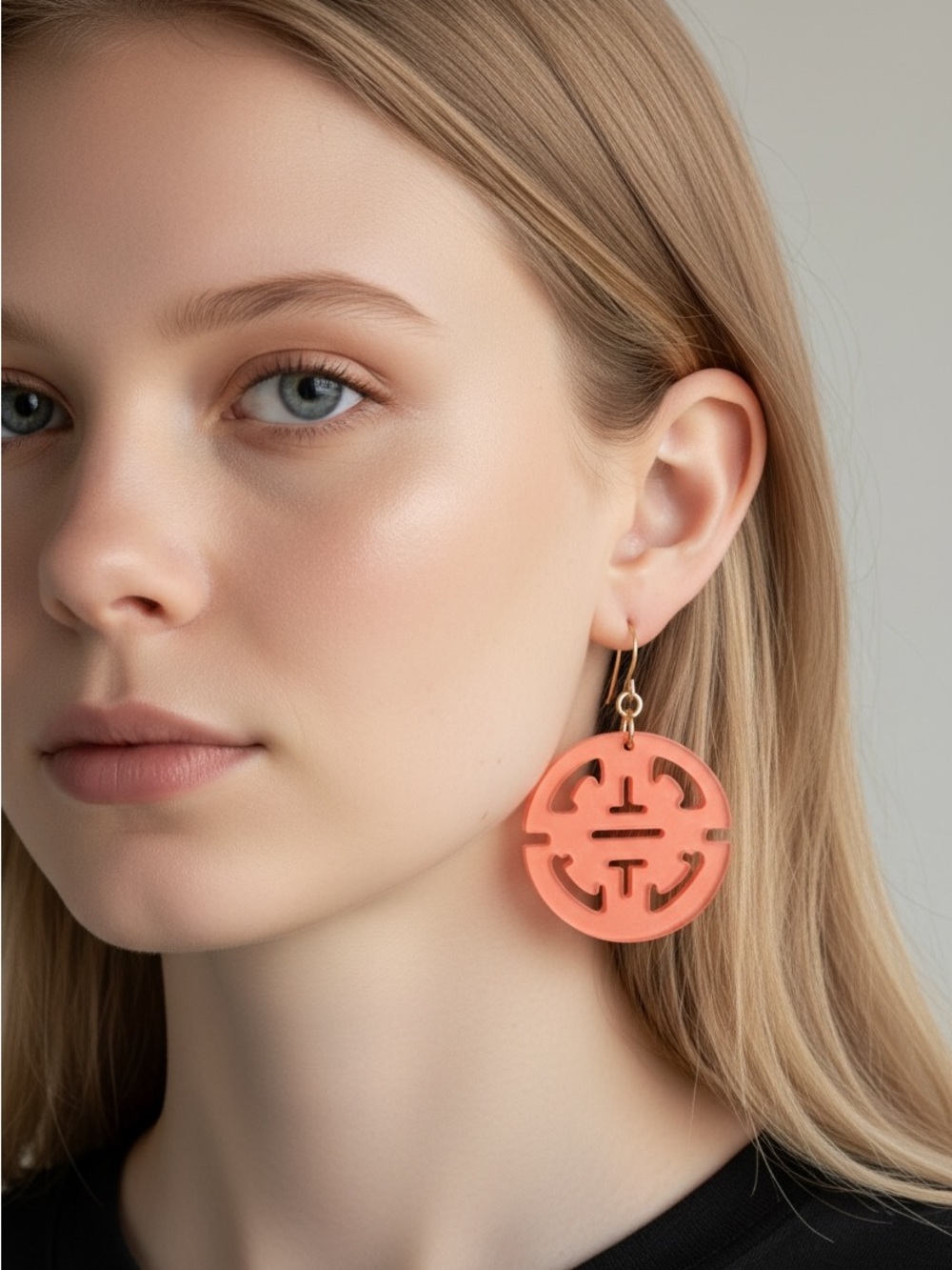 9/17 Coral Round Cutout Drop Earrings